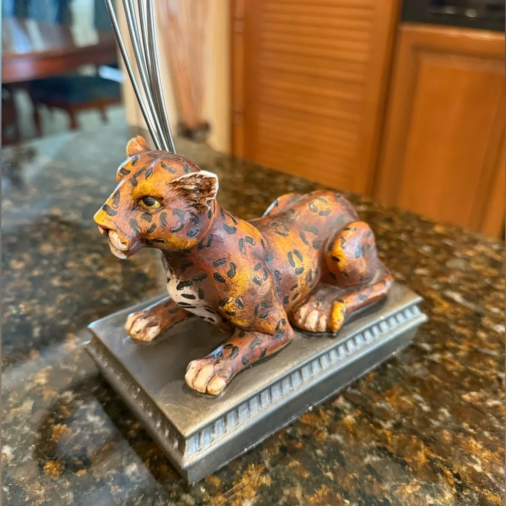 Vintage Leopard Cheetah Resin Figurine Wire Note/Photo/Card Holder